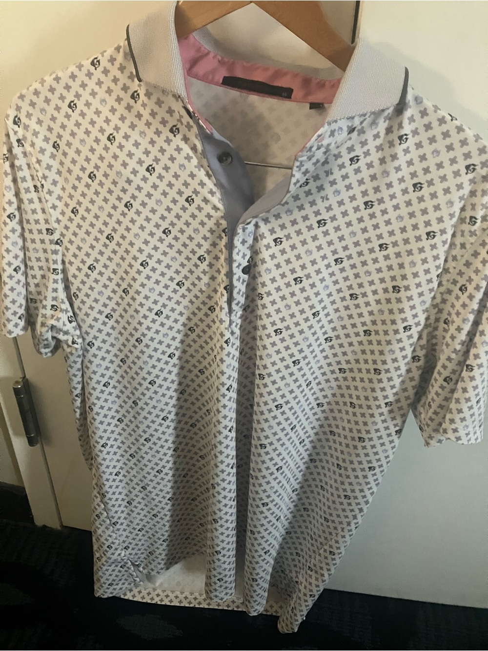 Greyson designer brand logo checkered pattern polo golf shirt size medium